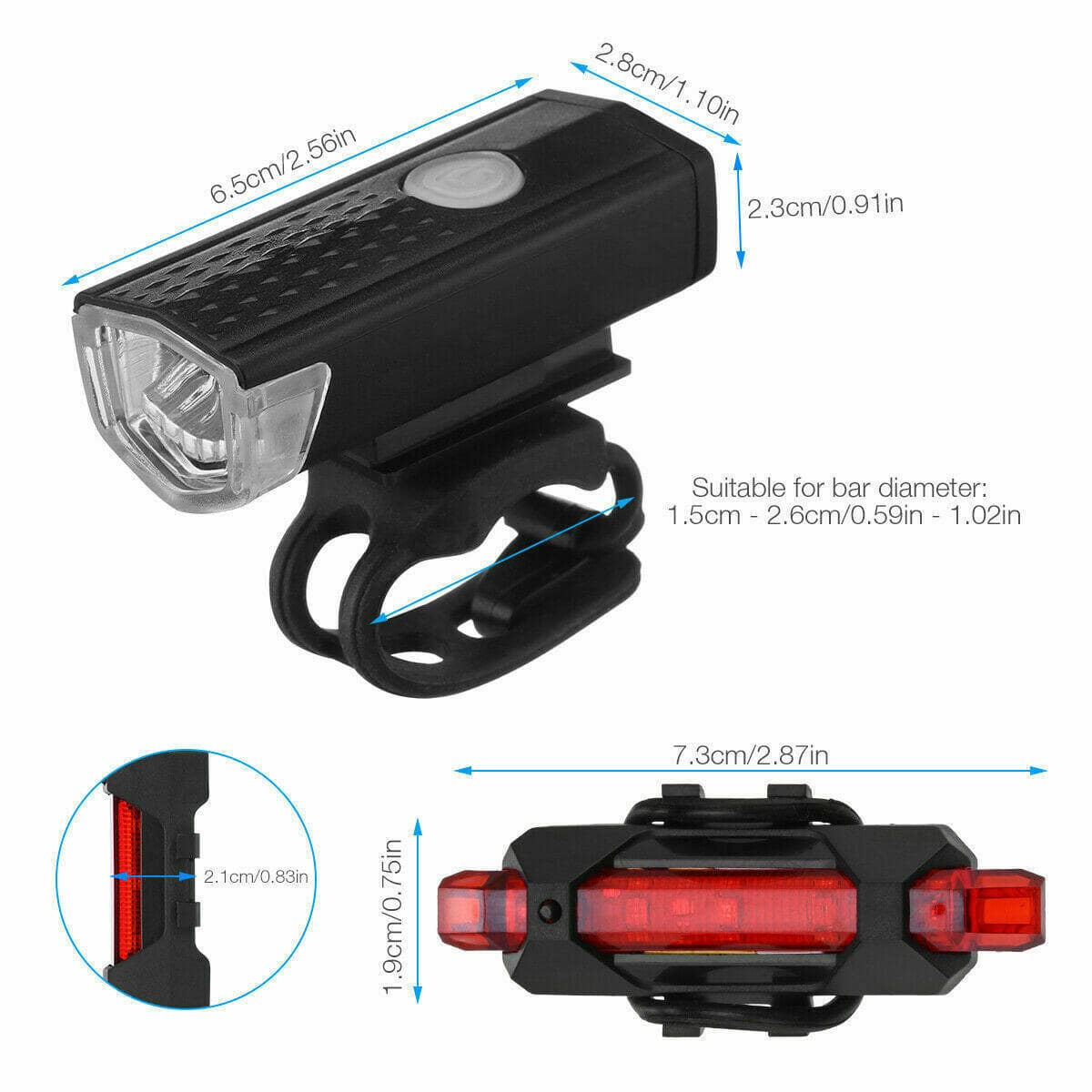 USB Rechargeable LED Bicycle Headlight Bike Head Light Cycling Rear Front Lamp Bike Light Rainproof USB Rechargeable LED bicycle Light - SmilingAmySDCA