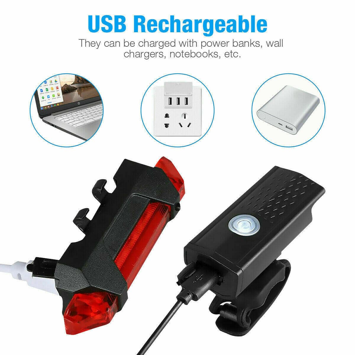 USB Rechargeable LED Bicycle Headlight Bike Head Light Cycling Rear Front Lamp Bike Light Rainproof USB Rechargeable LED bicycle Light - SmilingAmySDCA