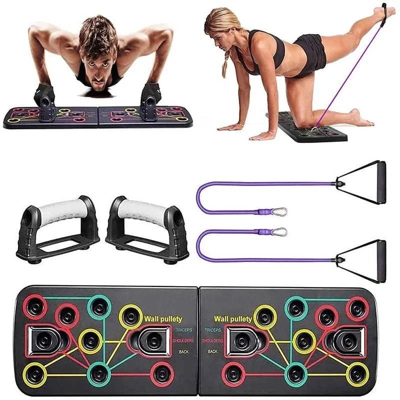 9 - in - 1 Push Up Stand Board with Latex Resistance Bands: Ultimate Gym Fitness Trainer - SmilingAmySDCA