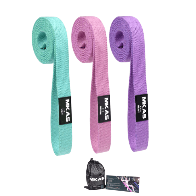 MKAS Fitness Long Resistance Bands Set: 3-Piece Fabric Workout Bands - SmilingAmySDCA